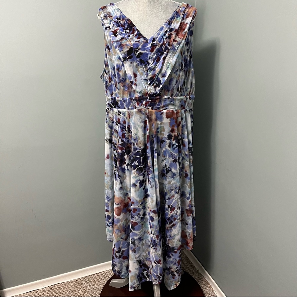Simply Vera Vera Wang Blue Multicolor Watercolor Floral Asymmetrical Dress